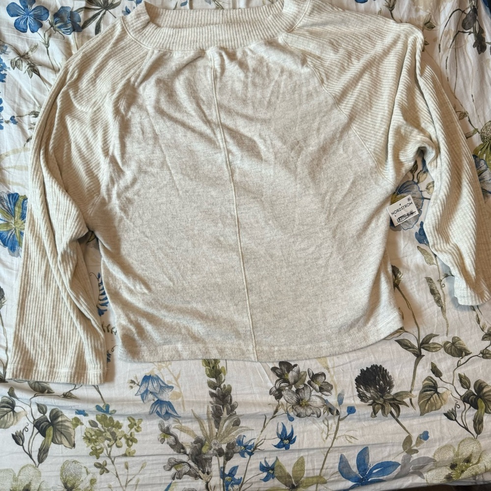 Treasure & Bond Wide Neck Raglan Top Beige Oatmeal Light Heather Small